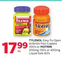 Rexall TYLENOL Easy-To-Open Arthritis Pain Caplets 100's or MOTRIN 200mg 150's or 400mg Liquid Gels 60's offer