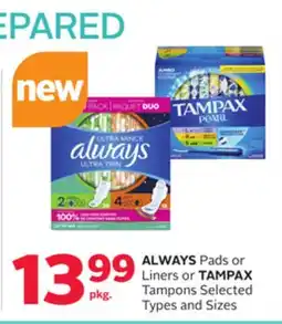 Rexall ALWAYS Pads or Liners or TAMPAX Tampons offer