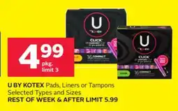 Rexall U BY KOTEX Pads, Liners or Tampons offer