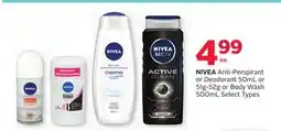 Rexall NIVEA Anti-Perspirant or Deodorant 50ML or 51-52g or Body Wash 500ML offer
