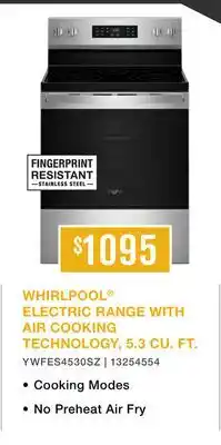 Leon's WHIRLPOOL ELECTRIC RANGE WITH AIR COOKING TECHNOLOGY, 5.3 CU. FT offer