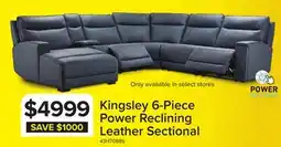 Leon's Kingsley Leather 6-Piece Power Reclining Sectional with Left-Facing Chaise - Blue offer