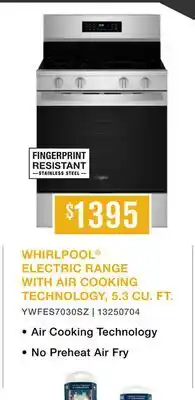 Leon's WHIRLPOOL ELECTRIC RANGE WITH AIR COOKING TECHNOLOGY, 5.3 CU. FT offer