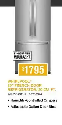 Leon's WHIRLPOOL 30 FRENCH DOOR REFRIGERATOR, 20 CU. FT offer