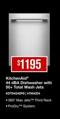 Leon's KitchenAid 44 dBA Dishwasher with 50+ Total Wash Jets offer