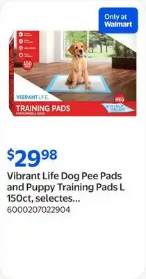 Walmart Vibrant Life Dog Pee Pads and Puppy Training Pads L 150ct, selectes sizes offer