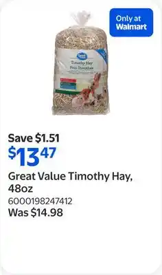 Walmart Great Value Timothy Hay, 48oz offer