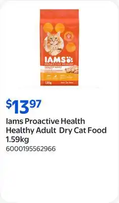 Walmart Iams Proactive Health Healthy Adult Dry Cat Food offer