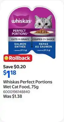 Walmart Whiskas Perfect Portions Wet Cat Food offer