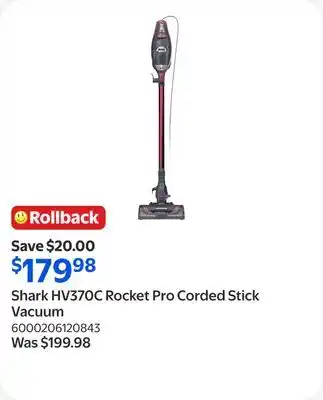Walmart Shark HV370C Rocket Pro Corded Stick Vacuum offer
