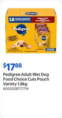 Walmart Pedigree Adult Wet Dog Food Choice Cuts Pouch Variety offer