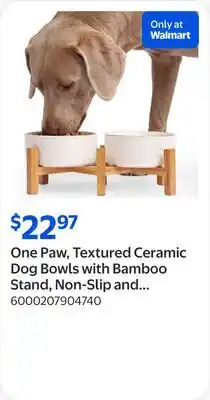 Walmart One Paw, Textured Ceramic Dog Bowls with Bamboo Stand, Non-Slip and Easy to Clean offer