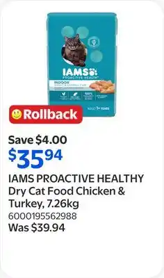 Walmart IAMS PROACTIVE HEALTHY Dry Cat Food Chicken & Turkey offer