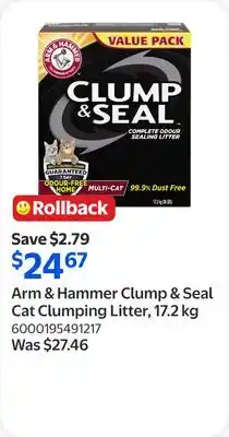 Walmart Arm & Hammer Clump & Seal Cat Clumping Litter offer