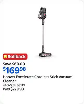 Walmart Hoover Excelerate Cordless Stick Vacuum Cleaner offer