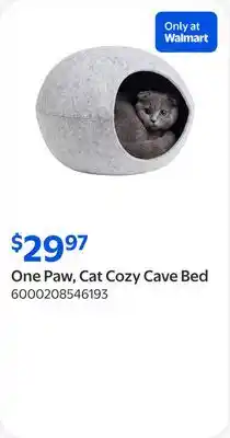 Walmart One Paw, Cat Cozy Cave Bed offer