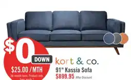 The Brick Kort & Co. Kassia 90.6 Linen-Look Fabric Sofa with Wood Base and Legs - Blue offer