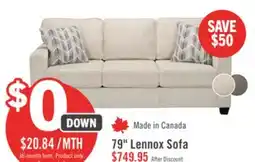 The Brick Made in Canada Lennox 79 Chenille Fabric Sofa with Reversible Cushions and Accent Pillows - Taupe offer