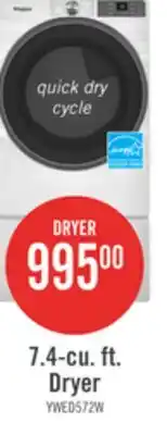 The Brick Whirlpool 7.4 Cu. Ft. Smart Electric Dryer with Wrinkle Shield - White - YWED5720RW offer