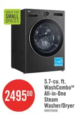The Brick LG 5.7 Cu. Ft. Smart Front-Load High-Efficiency Steam All-in-One Laundry - Black Steel - WM6998HBA offer