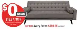 The Brick Avery 81.5 Linen-Look Fabric Klik Klak Futon with Tufting and Two Armrest Pillows - Grey offer