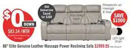 The Brick Elite 86 Genuine Leather Massage Power Reclining Sofa with Power Headrests and Storage Arms offer