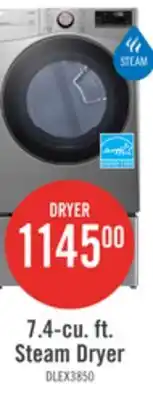 The Brick LG 7.4 Cu. Ft. Smart Electric Dryer with Steam - Graphite Steel - Stackable - DLEX3850V offer