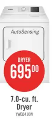 The Brick Whirlpool 29 7.0 Cu. Ft. Electric Dryer with AutoSensing - YWED4105SW offer