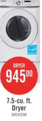 The Brick Samsung 7.5 Cu. Ft. Electric Dryer - White - Stackable - DVE45T6005W/AC offer