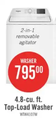 The Brick Whirlpool 4.8 Cu. Ft. Top Load Washer with 2-in-1 Removable Agitator offer