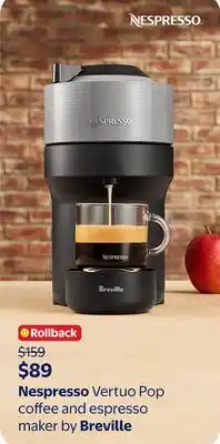 Walmart Nespresso Vertuo Pop coffee and espresso maker by Breville offer