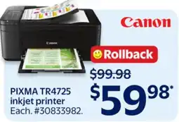 Walmart CANON PIXMA TR4725 inkjet printer offer