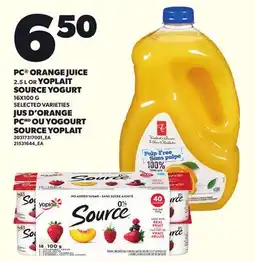 Independent City Market PC ORANGE JUICE, 2.5 L OR YOPLAIT SOURCE YOGURT offer