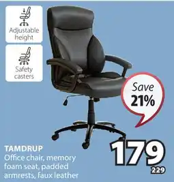 JYSK TAMDRUP Office chair, memory foam seat, padded armrests, faux leather offer