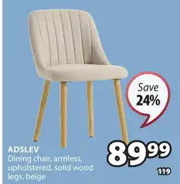 JYSK ADSLEV Dining chair, armless, upholstered, solid wood legs, beige offer