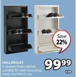 JYSK HALLENSLEV 3-drawer shoe cabinet offer
