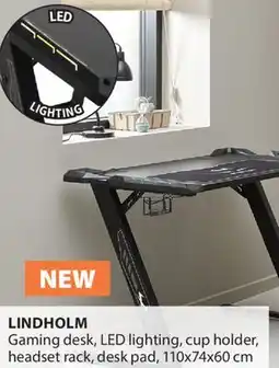 JYSK LINDHOLM Gaming desk, LED lighting, cup holder, headset rack, desk pad offer