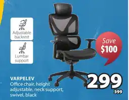 JYSK VARPELEV Office chair, height adjustable, neck support, swivel, black offer