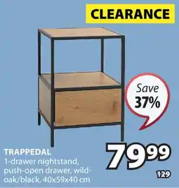 JYSK TRAPPEDAL 1-drawer nightstand, push-open drawer, wild-oak/black offer