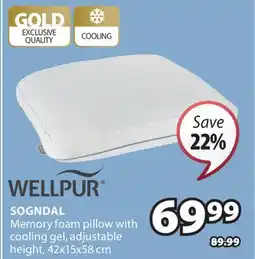 JYSK WELLPUR SOGNDAL Memory foam pillow with cooling gel offer