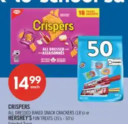 Shoppers Drug Mart CRISPERS ALL DRESSED BAKED SNACK CRACKERS (18's) or HERSHEY'S FUN TREATS (35's - 50's) offer