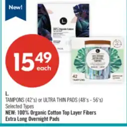 Shoppers Drug Mart L. TAMPONS (42's) or ULTRA THIN PADS (48's - 56's) offer