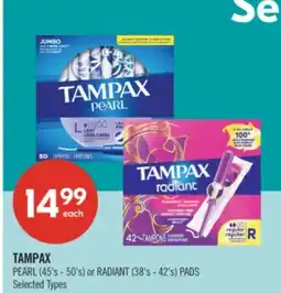 Shoppers Drug Mart TAMPAX PEARL (45's - 50's) or RADIANT (38's - 42's) PADS offer