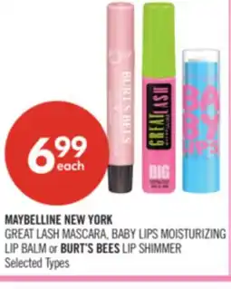 Shoppers Drug Mart MAYBELLINE NEW YORK GREAT LASH MASCARA, BABY LIPS MOISTURIZING LIP BALM or BURT'S BEES LIP SHIMMER offer