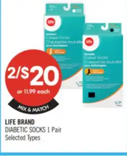Shoppers Drug Mart LIFE BRAND DIABETIC SOCKS 1 Pair offer