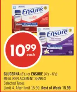 Shoppers Drug Mart GLUCERNA (6's) or ENSURE (4's - 6's) MEAL REPLACEMENT SHAKES offer