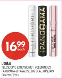 Shoppers Drug Mart L'ORÉAL TELESCOPIC EXTENSIONIST, VOLUMINOUS PANORAMA or PARADISE BIG DEAL MASCARA offer