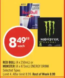 Shoppers Drug Mart RED BULL (4 x 250mL) or MONSTER (4 x 473mL) ENERGY DRINK offer