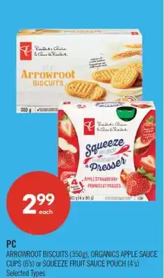 Shoppers Drug Mart PC ARROWROOT BISCUITS (350g), ORGANICS APPLE SAUCE CUPS (6's) or SQUEEZE FRUIT SAUCE POUCH (4's) offer