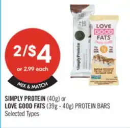 Shoppers Drug Mart SIMPLY PROTEIN (40g) or LOVE GOOD FATS (39g - 40g) PROTEIN BARS offer